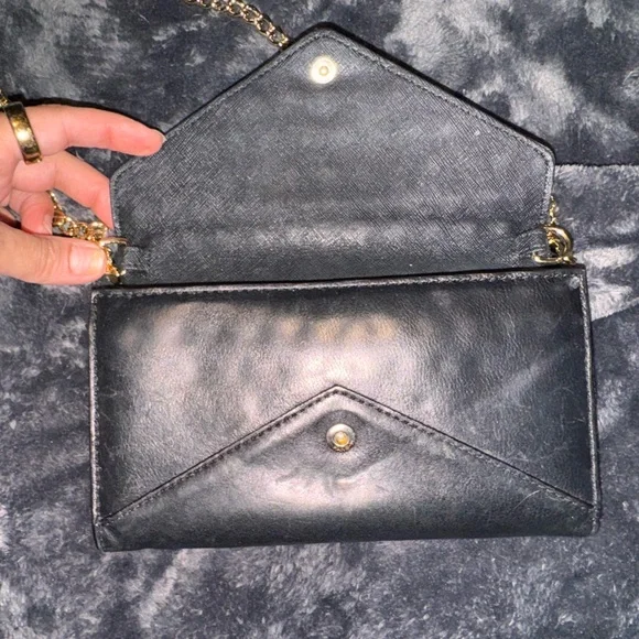 Rebecca Minkoff Black Studded Leather wallet purse with Gold Chain - Picture 6 of 16